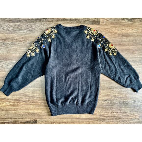 Vintage Western Connection Women's Small Black Sweater Sequins Sparkle 80s 90s - Picture 2 of 11